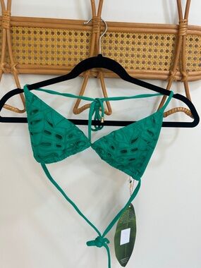 FARM Rio Green Textured Triangle Bikini Top